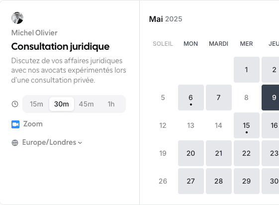Exemple d’interface de réservation : consultation professionnelle et planning.