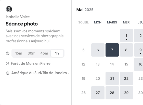 Exemple d’interface de réservation : visite sur place et créneaux.